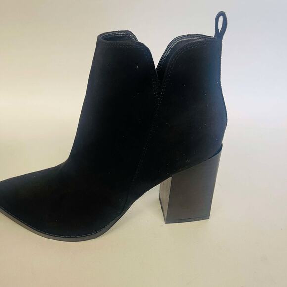 Nine West Black Suede Heeled Ankle Boots Zip Up Womens Shoes Size 5.5M - Picture 4 of 8